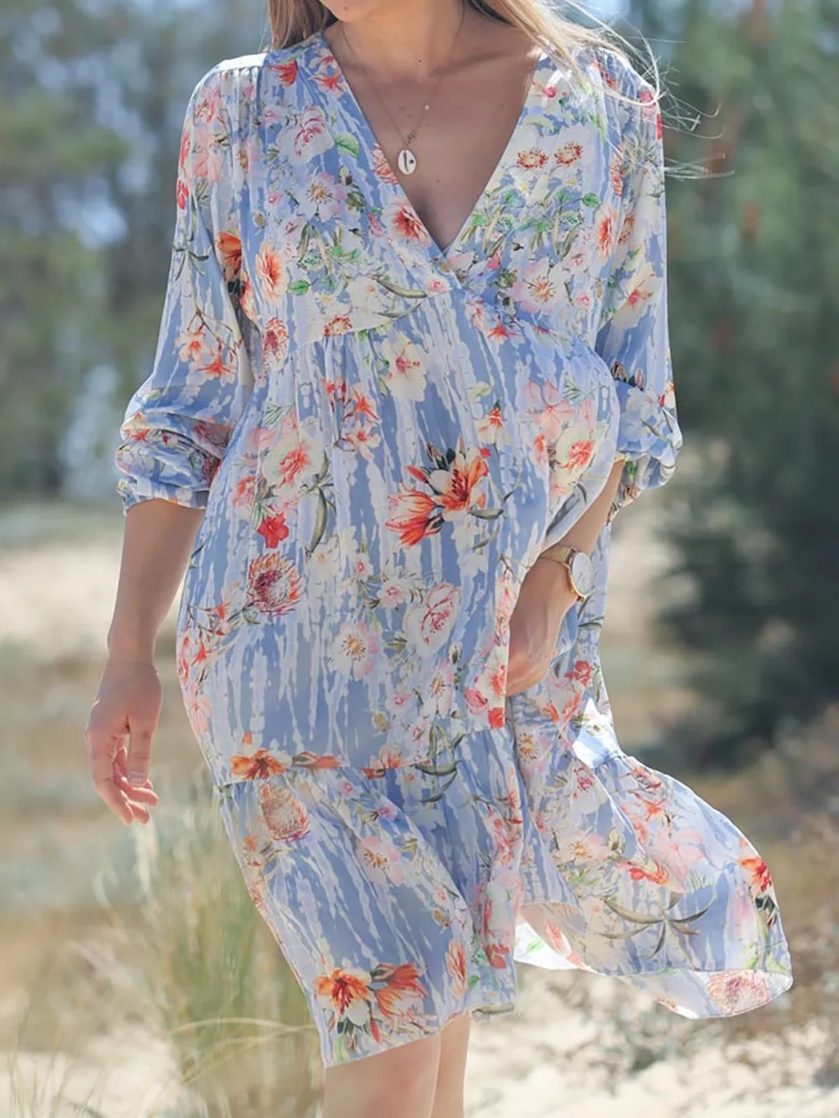 

Женское платье с круглым вырезом и длинным рукавом, с принтом, модное женское вечернее платье с пышными рукавами, Женские Элегантные повсед...