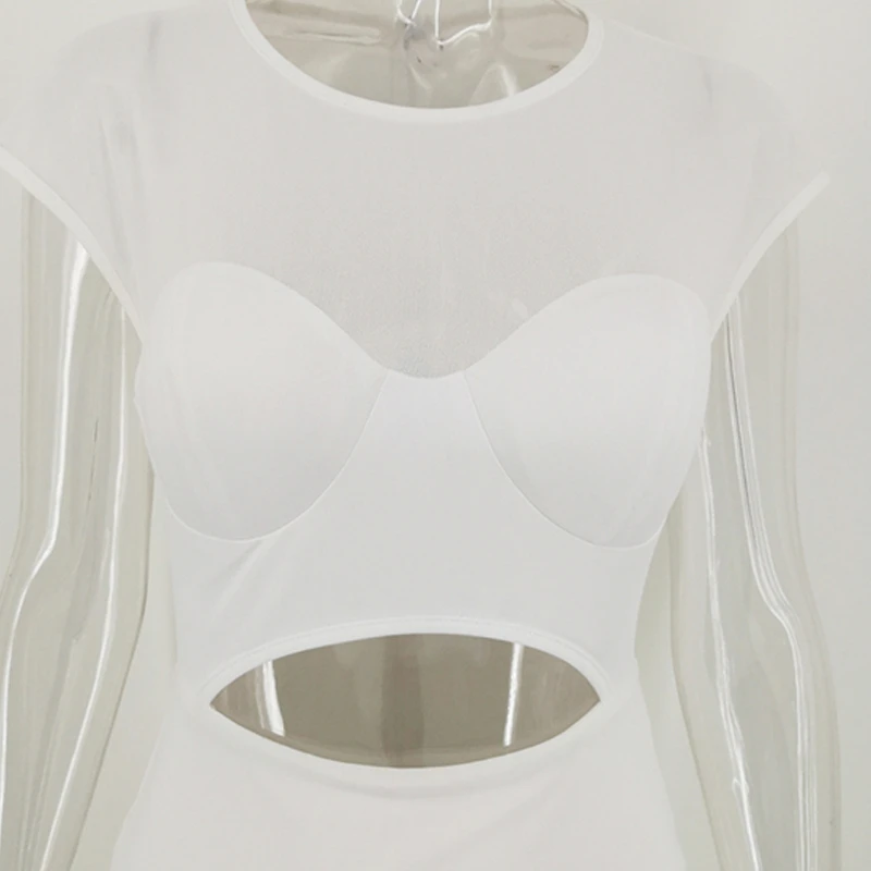 

Fashionsta Party Club Sexy Dresses Perspective Mesh Bodycon for Women Summer Midi Dresses Hollow Out Siamese Culottes New 2020