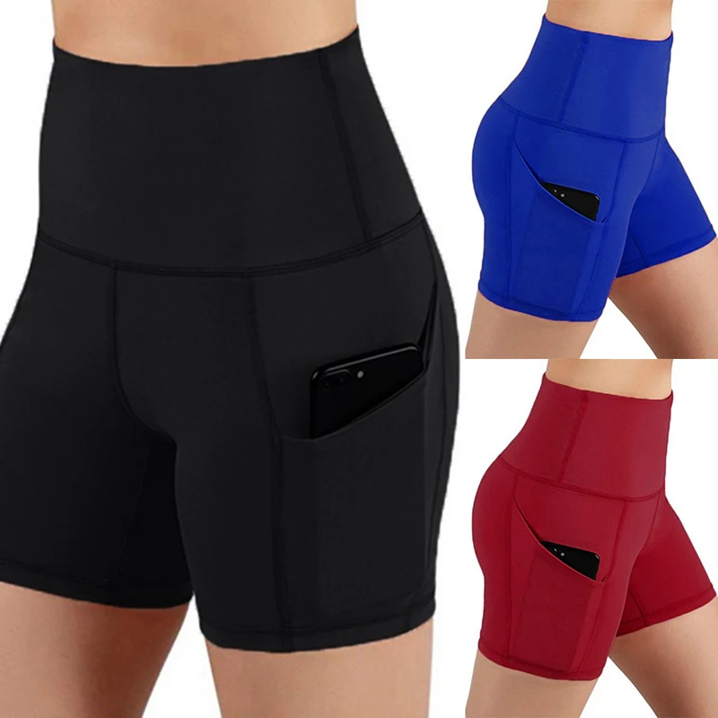 Женские спортивные шорты для йоги бега леггинсы с карманом телефона фитнеса и