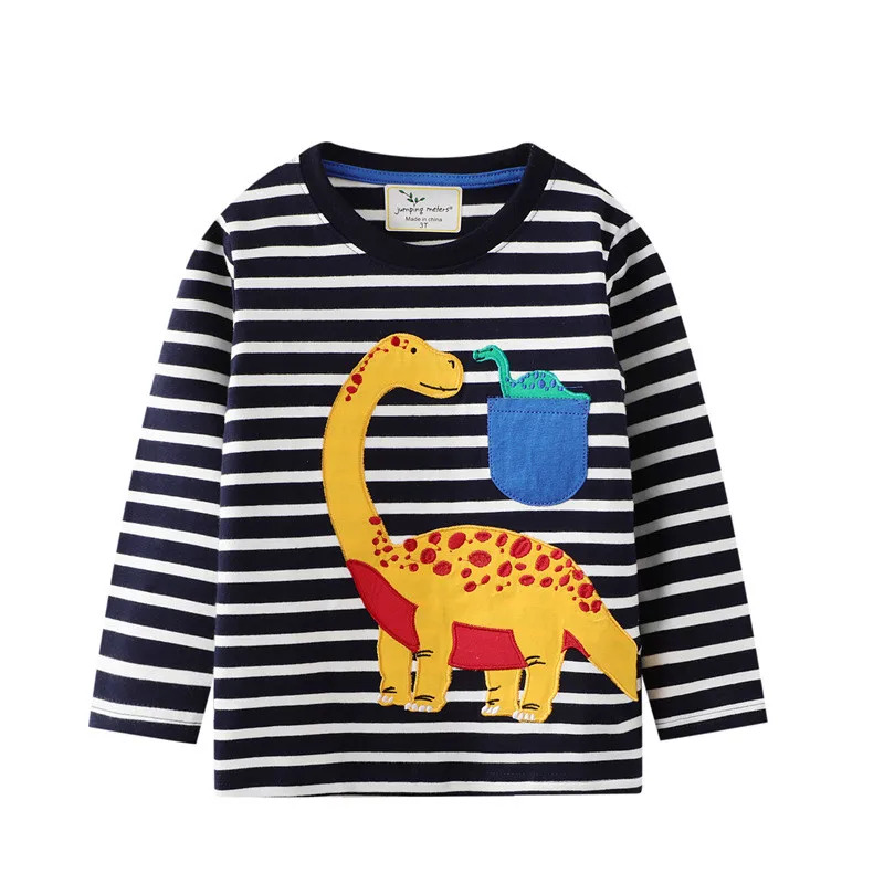 

Хлопковая футболка с длинным рукавом для мальчиков, брендовые Детские топы с мультяшным динозавром, футболки на весну и осень, детская одеж...