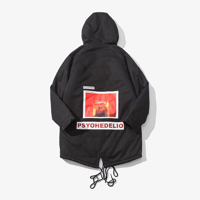 Повседневная мужская зимняя парка теплая куртка средней длины с принтом верхняя