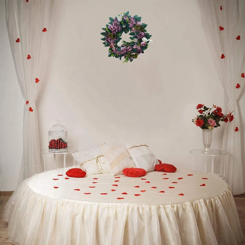 

Artificial Peony Flower Wreath with Green Leaves Spring Summer Wreath for Front Door Wall Window Wedding Home Decor