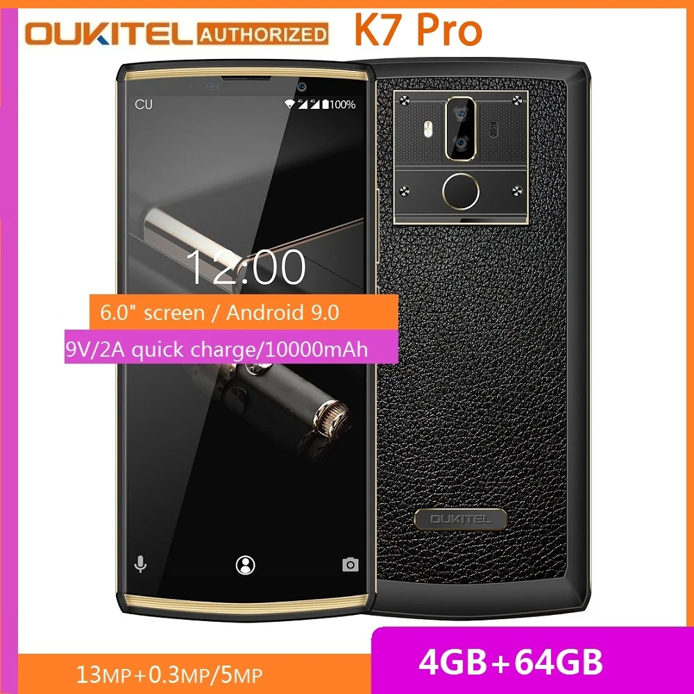 OUKITEL K7 Pro смартфон с 6-дюймовым дисплеем, восьмиядерным процессором MT6763, ОЗУ 4 Гб, ПЗУ 64 ГБ, 10000 мАч, Android 9,0