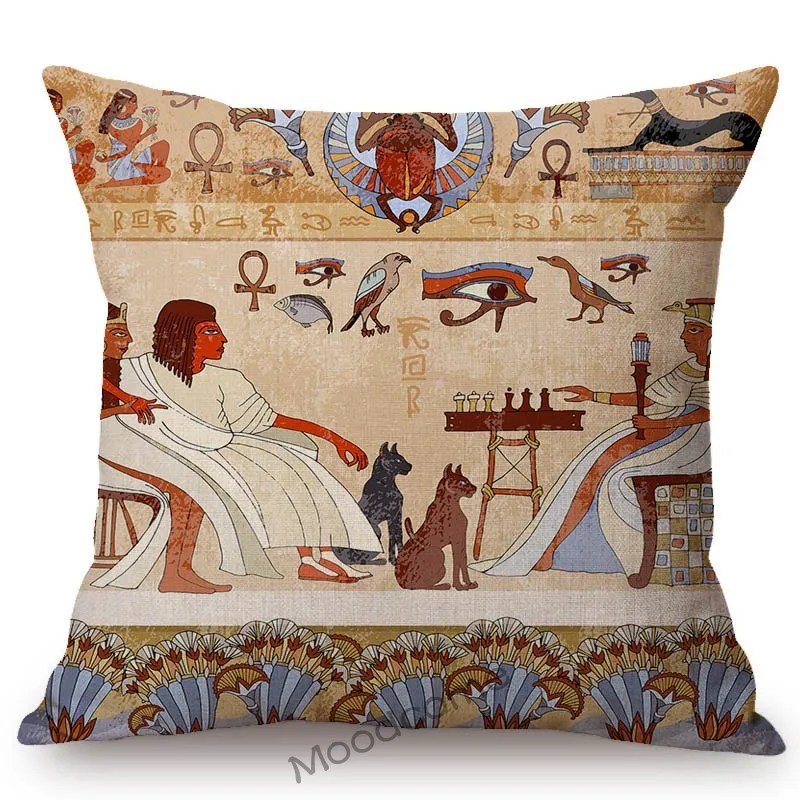 

Vintage Ancient Egypt Pharaoh Warrior Queen Cotton Linen Sofa Throw Pillow Cover Africa Wall Painting Home Decor Cushion Cover