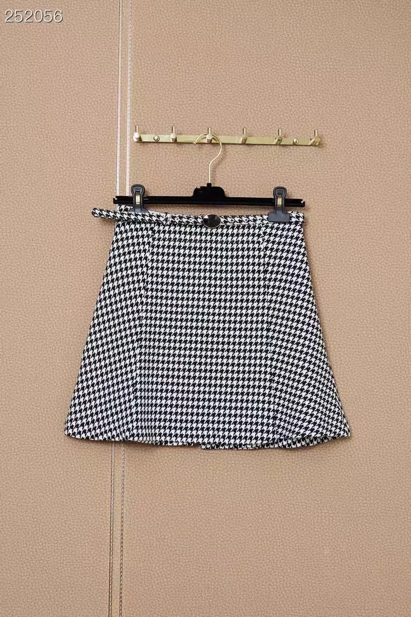 

Fashion Women Mini Skirts 2022 Spring Runway Luxury Brand European Design Party Style Houndstooth Belt Clothing