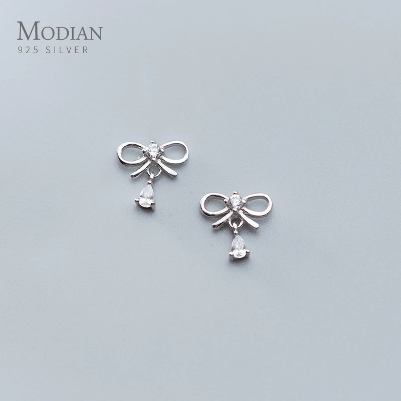 

MODIAN Authentic 925 Sterling Silver Cute Bowknot Shiny Zircon Water Drop Earring for Women Anti-Allergy Earring Fine Jewelry