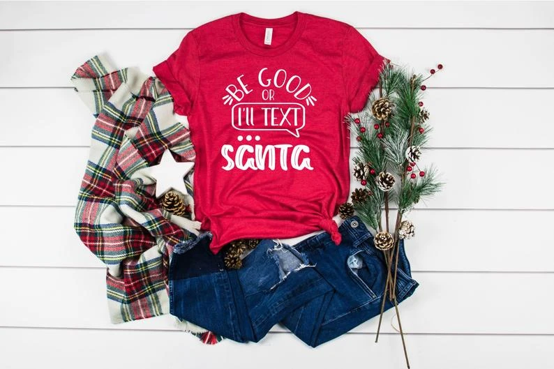 Текст майка с принтом Санта Клауса для Для женщин Рождественская рубашка веселые
