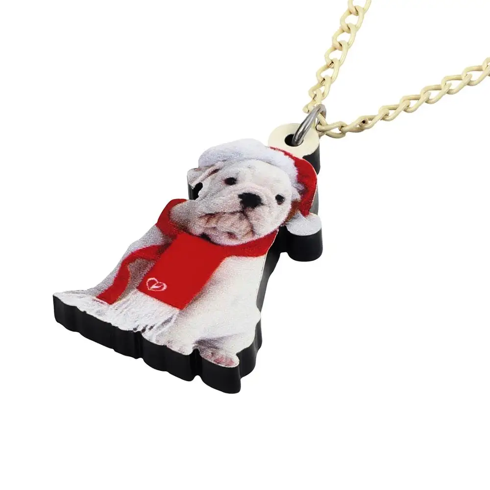 Bonsny Acrylic Christmas Hat Scarf Bulldog Dog Necklace Pendant Chain Animal Jewelry For Women Girls Teens Decorations Accessory | Украшения