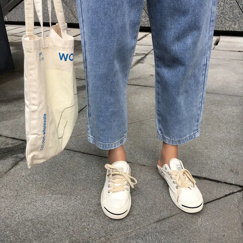 

Jeans Women Harem Denim Simple High Pleated Waist Buttons Students Ankle-length All-match Loose 3XL Plus Size Harajuku Fashion
