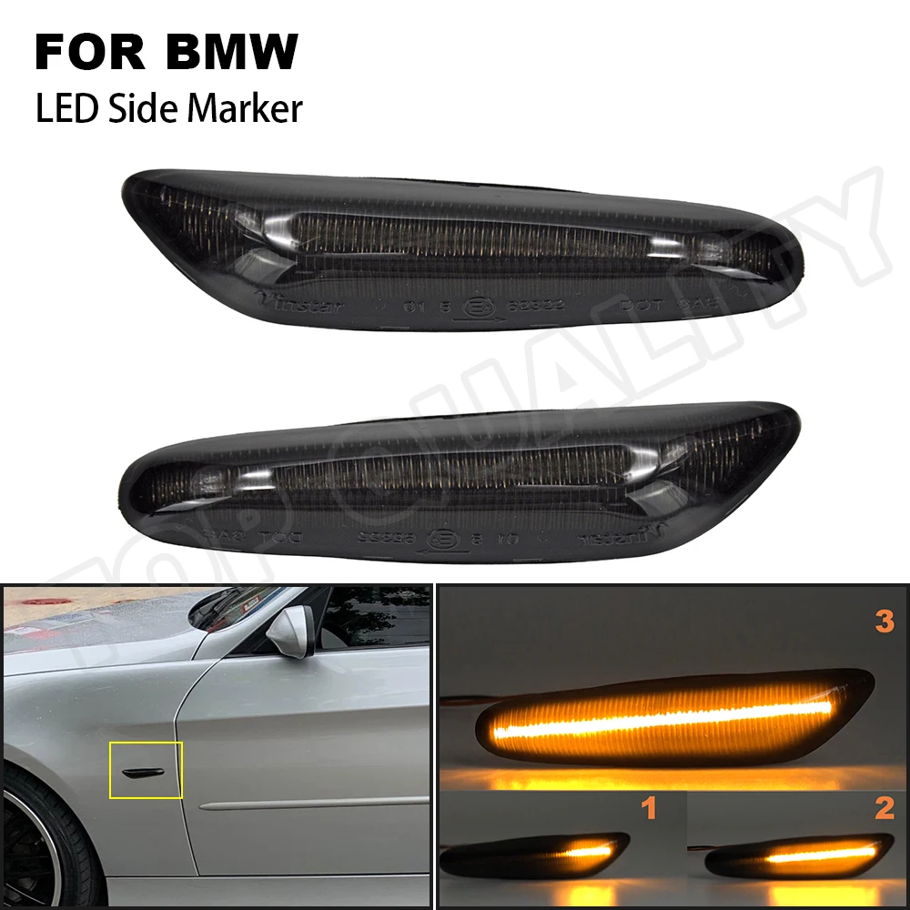 

2X Smoked LED Dynamic Side Marker Indicator Turn Signal Light For BMW E46 E60 E61 E81 E82 E83 E84 E87 E88 E90 E91 E92 E93 X1 X3