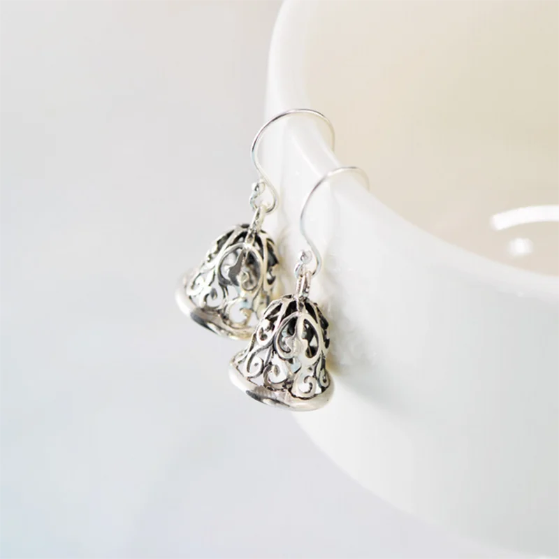 

Real 925 Sterling Silver Wind chime Earrings Fine Charm Jewelry for Women
