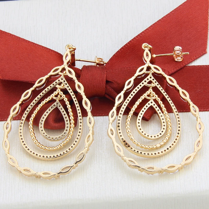 

New Arrival Hot Sale Gold Copper White Cubic Zirconia Water Drop Stud Earrings Gift For Girl Wedding Anniversary Fashion Party