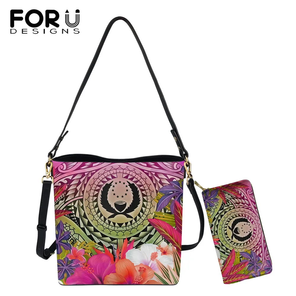 

FORUDESIGNS Bags for Women Pohnpei And Hawaiian Floral Design Fashion Female Crossbody Bucket Bags And Wallets Bolsa de Mujer