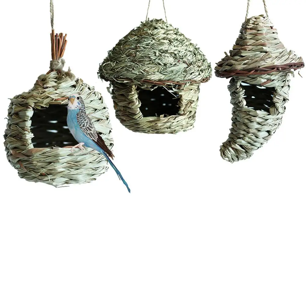 

Hanging Bird House Durable Hand Woven Natural Grass Pet Bird Nest Cage House For Parrot Canary Or Cockatiel Or Other Birds