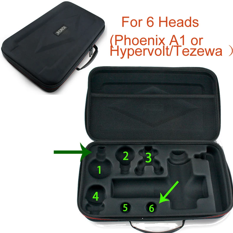 case 6 heads Коробка для массажного пистолета гипервольт/Феникс/тезива Дорожная сумка портативный чехол прочный светильник Storge чехол сумка массажер в комплект не входит - Цвет: case 6 heads