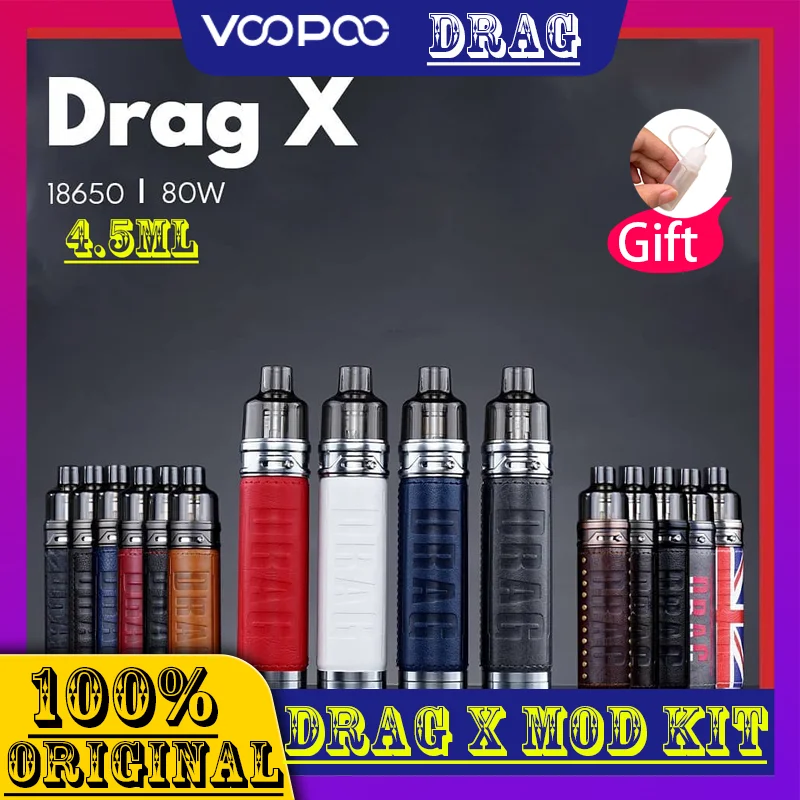 

Original voopoo drag x pod mod vape 80W kit compatible with all PNP coil pod (4.5 ml) with Vm1 vm6 coil without 18650 battery