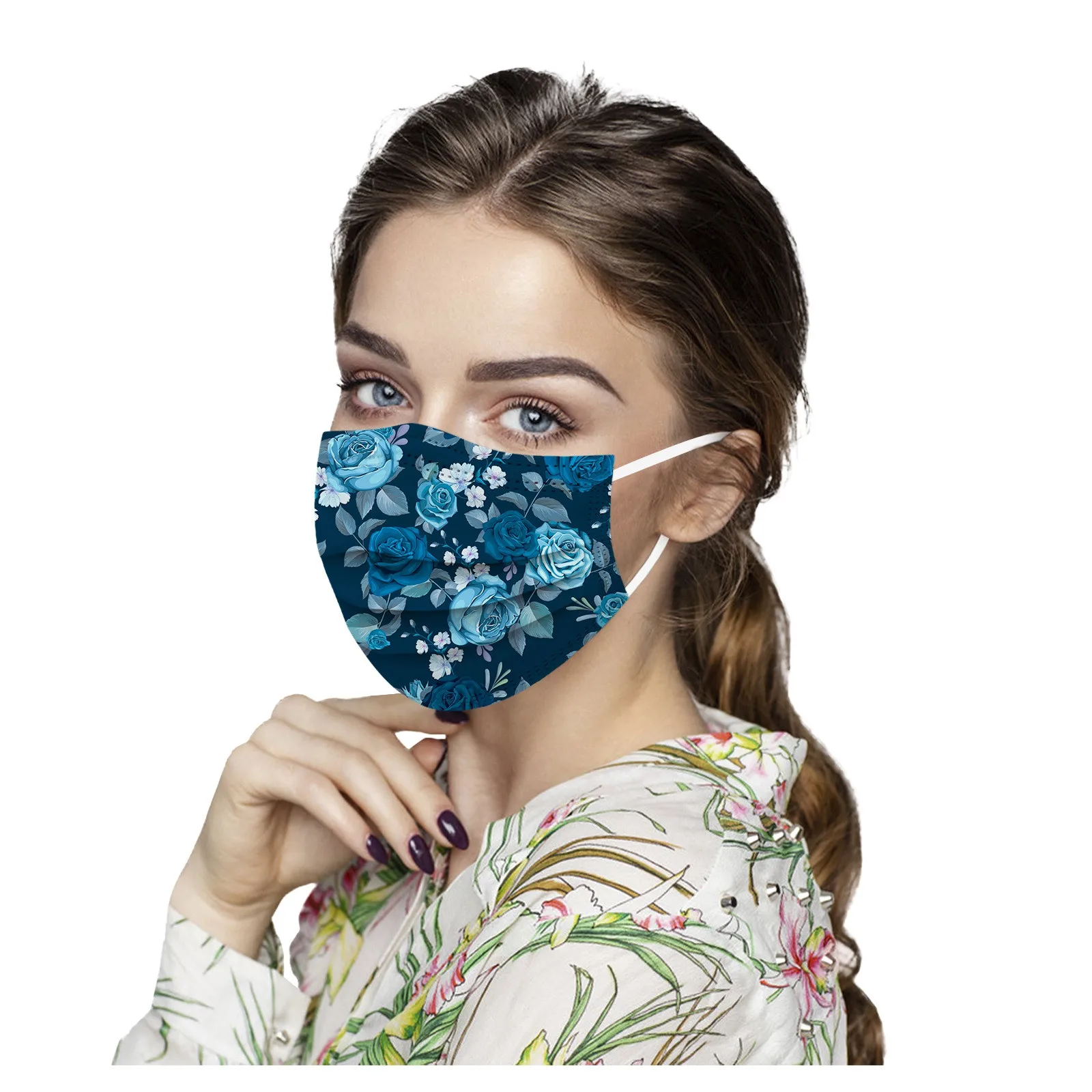 

10pcs Adult Floral Printed Masks Mouth-muffle Disposable Flower Pattern Face Mask 3 Layer Ply Meltblown Cloth Filter Facemask