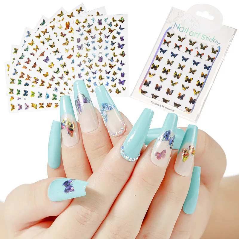 

1pcs nail laser ins butterfly Sticker 8 waterproof simulation 3D sticker laser butterfly nail sticker decoration nail stickers