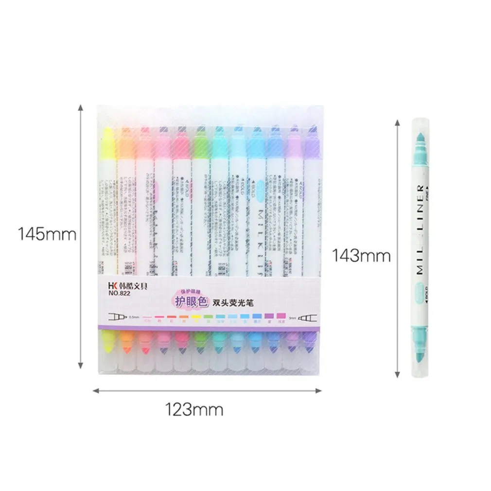 

12 Colors Double-head Highlighter Set Decorative Marking Pen For Student Highlighter Pens Lightweight And Portable
