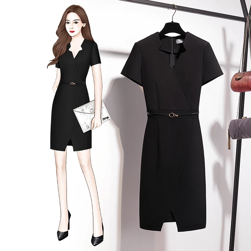 Новинка лета 2021 Деловое платье Ol темпераментный стиль богини чёрное рабочее