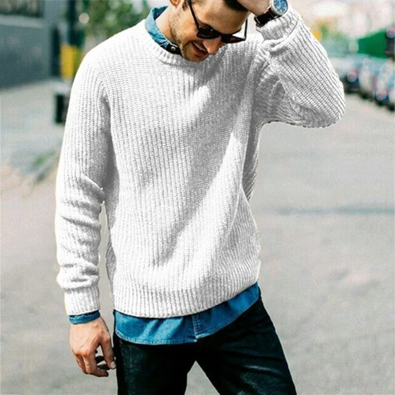 

Осень-зима 2021, мужской свитер в стиле Харадзюку, однотонные тянущиеся пуловеры для пар, круглый воротник, модный теплый свитер, Мужская Улич...