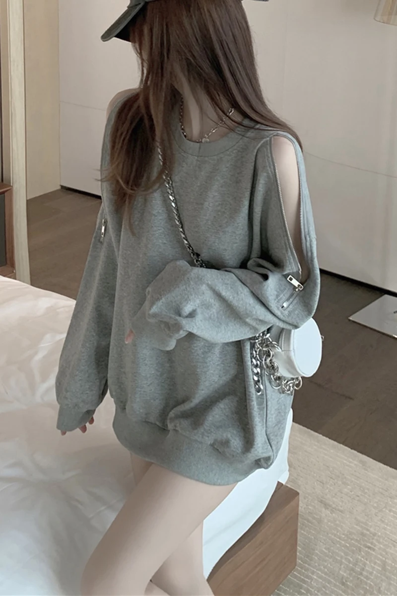 

Autumn 2020 New Style Retro Off Shoulder Crew Neck Pullover Women's Loose Korean Version Versatile Show Thin Long Sleeve
