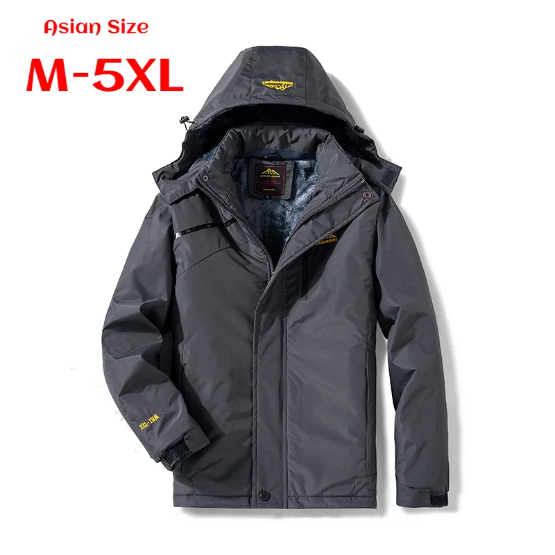 

Winter Men Casual Windproof Waterproof Thicken Warm Jacket Men Zipper Hooded Fleece Long Sleeve Jacket Solid Color Parka Men