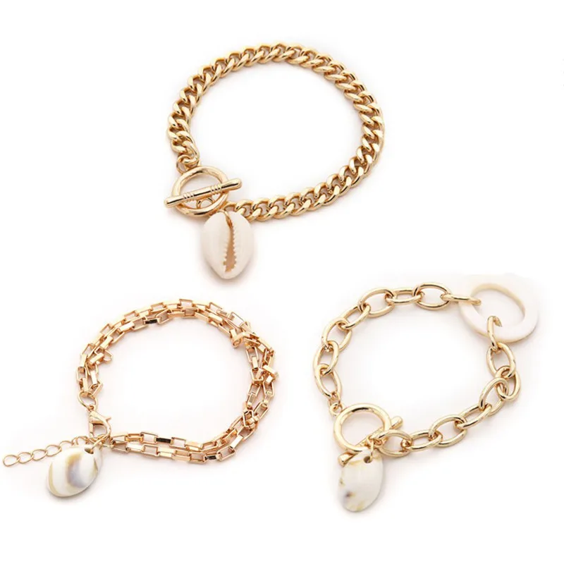Женские браслеты с подвесками в виде морской ракушки золотого цвета