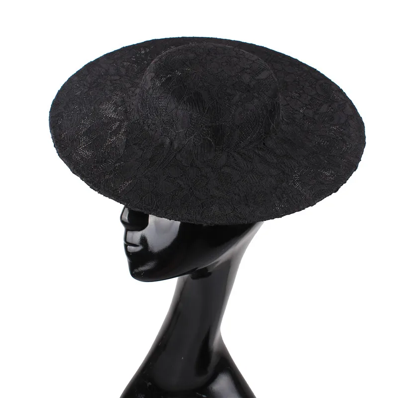 

Black 30CM Big Chapeau Cap With Lace Fascinators Hat Party Headpiece Bridal Headwear Women Party Craft Millinery Cap 6Pcs