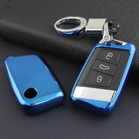 smart car key case cover fob shell chain ring for volkswagen vw arteon atlas teramont passat b8 jetta blue