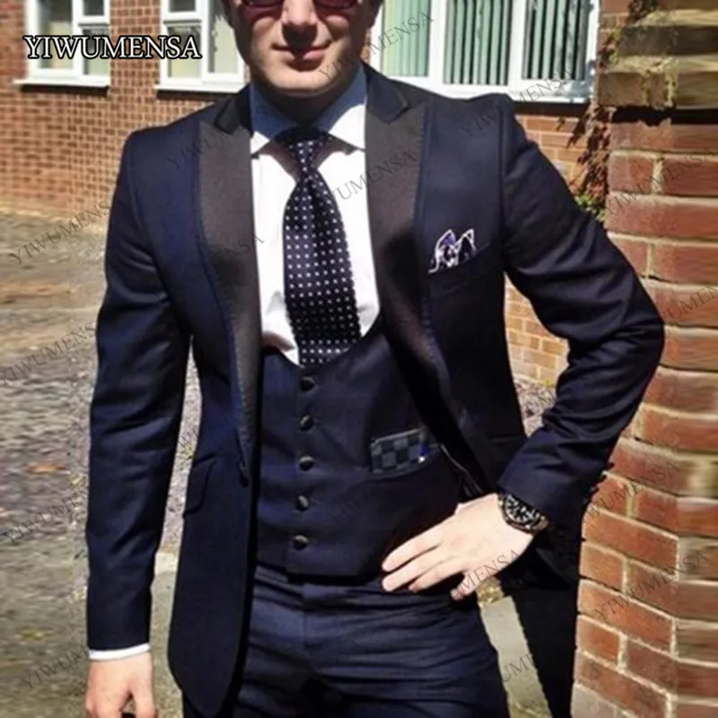 YIWU Для мужчин SA Красивый Slim Fit Костюмы для жениха со Свинкой Свадебные