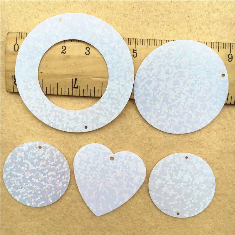 

50Pcs/Pack Laser White Large Sequins 3-5cm Round Ring Heart PVC Paillettes Sewing DIY Craft Material Lentejuelas Accessories