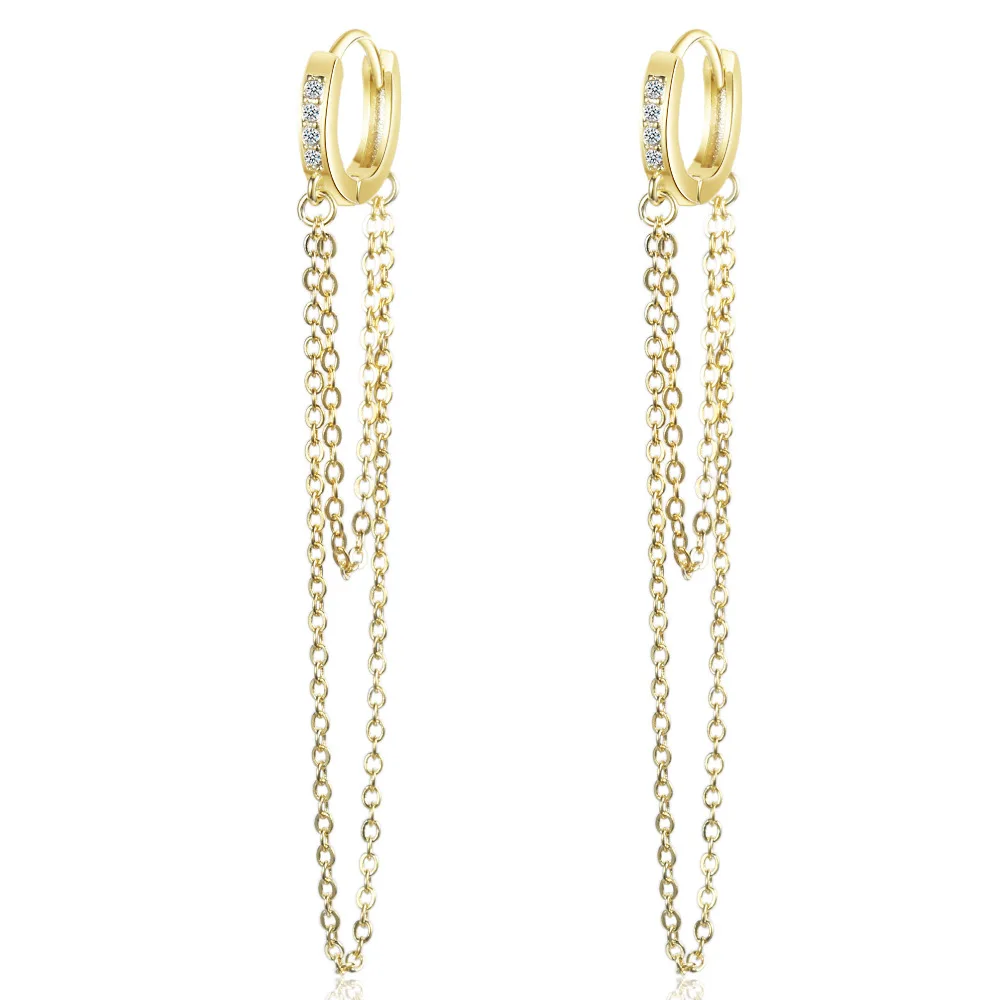 Ins Style 925 Sterling Silver Crystal Long Chain Round Tassel Clip Earrings For Female Party Gifts Jewelry | Украшения и