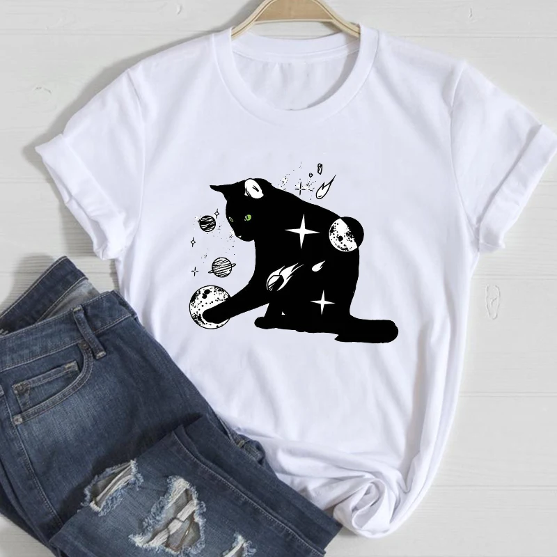 

Cartoon Space Universe Vintage 2021 Spring Summer Clothes Graphic T-shirts Women Top Lady Print Female Harajuku aesthetic Tee
