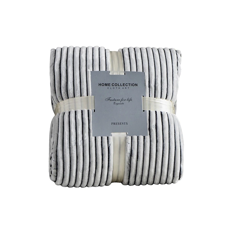 

Super soft stripe double thickened magic velvet lamb wool blanket nap sofa blanket back print plain blanket flannel blanket