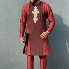 Мужская рубашка с длинным рукавом, мусульманская, этническая, прямая, красная, весна-осень