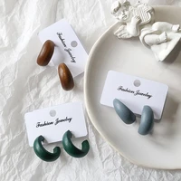 lifefontier 2021 creative fashion wooden hoop earrings for women trendy geometric c type statement earrings party jewelry gifts