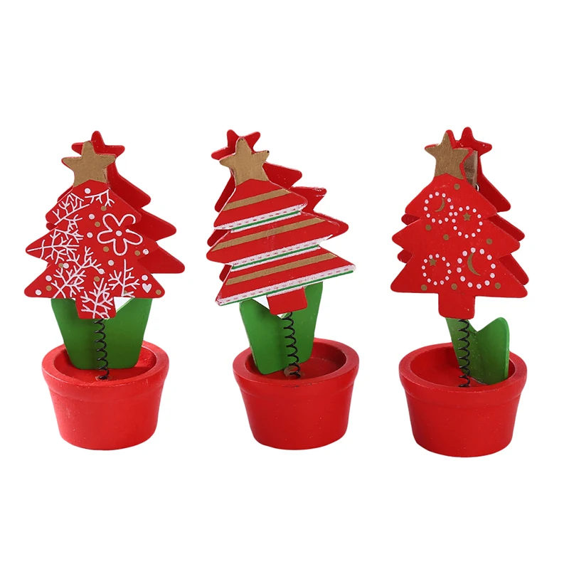

Hot Sale Christmas Ornaments Mini Christmas Tree Santa Claus Snowman Pot Culture Small Wooden Home Desktop Decoration 6Pcs/set