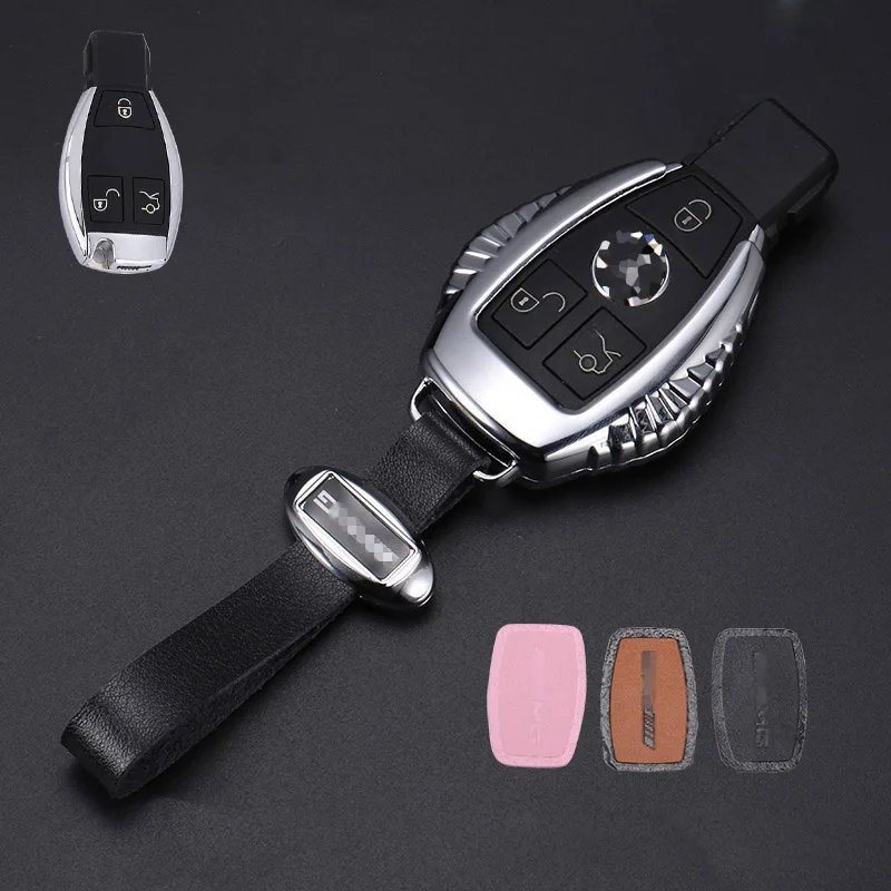 silver with belt Металлический чехол для ключей автомобиля, чехол для Mercedes Benz W203 W210 W211 W124 W202 W204 W205 AMG, брелок для ключей, защитная крышка из цинкового сплава - Название цвета: silver with belt