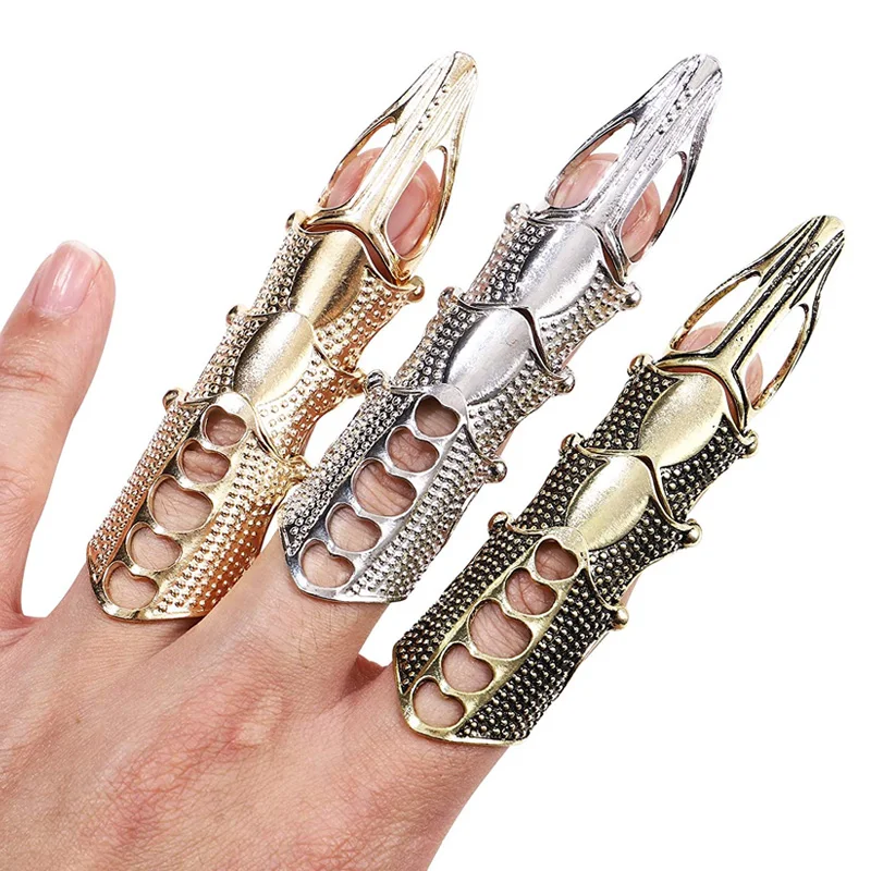 

Fashion Men Boys Punk Gothic Rock Scroll Joint Armor Knuckle Metal Full Finger Rings Gold Cospaly DIY Rings Rings for Women Men