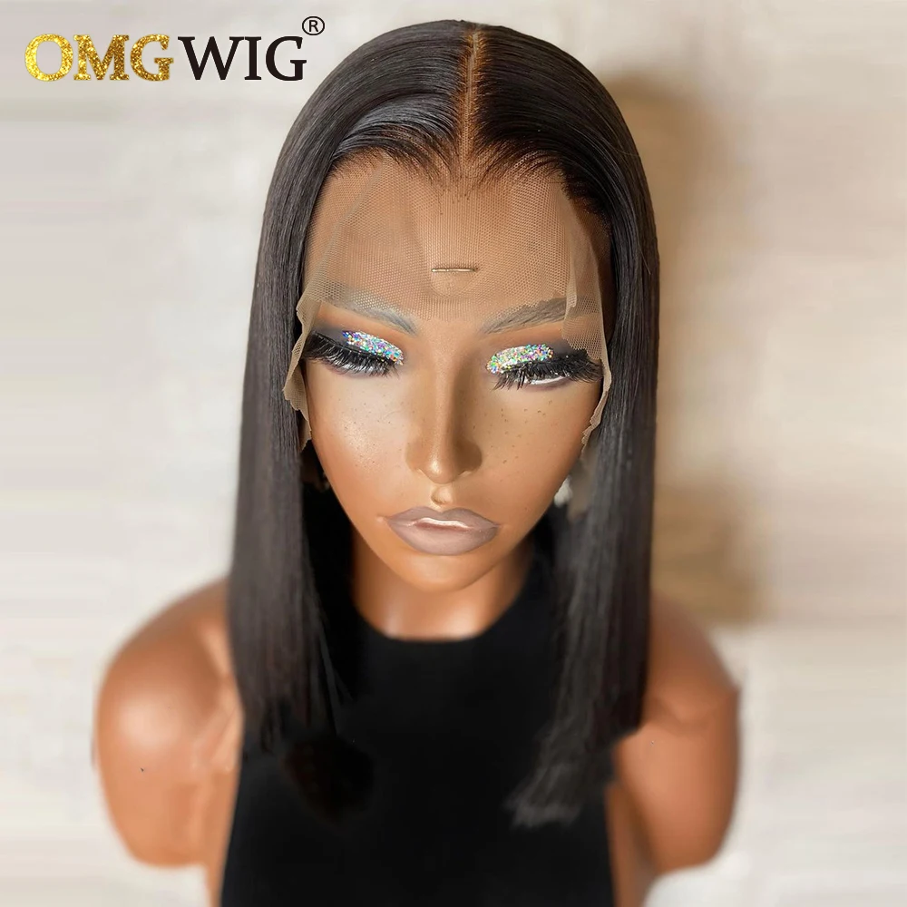 13X6X1 Glueless Lace Frontal Wig Brazilian Remy Human Hair Wigs For Black Women Straight Short Bob Front With Baby | Шиньоны и парики