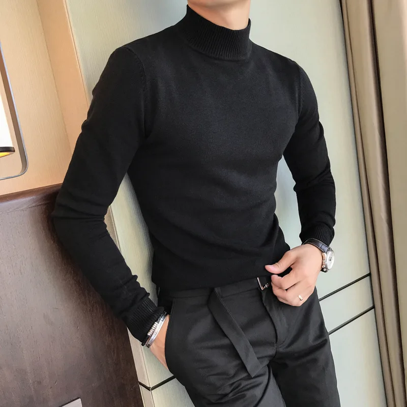

2020 Brand Men's Sweater Pure Color Knitting Pullover for Male Long Sleeves Semi-high Neck Casual In The Collar Sweater