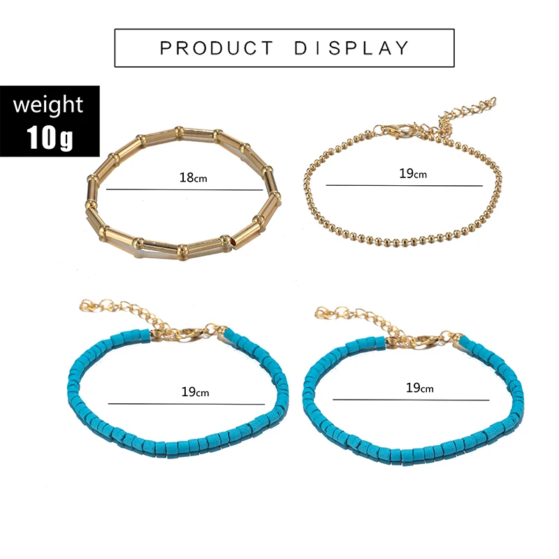 Tocona 4pcs/sets Bohemian beads Pendant Anklet for Women Female Barefoot Sandals Foot Chain Bracelets Beach Jewelry 7074 | Украшения и