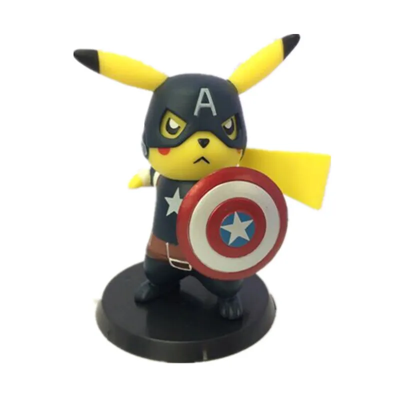 

TAKARA TOMY Pokemon Model Ornament Pikachu COS Uzumaki Naruto Captain America Deadpool Anime Figure Toys for Children Funny Gift