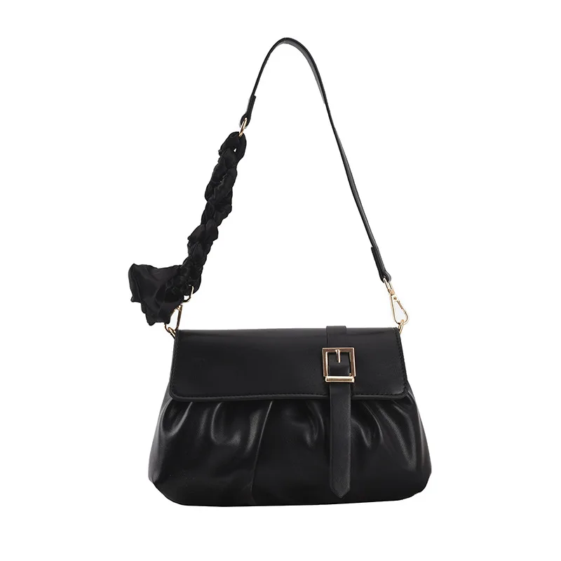 

Сумка через плечо с цепочкой, корейская модная повседневная сумка-мессенджер, шелковый шарф со складками, небольшая однотонная квадратная ...