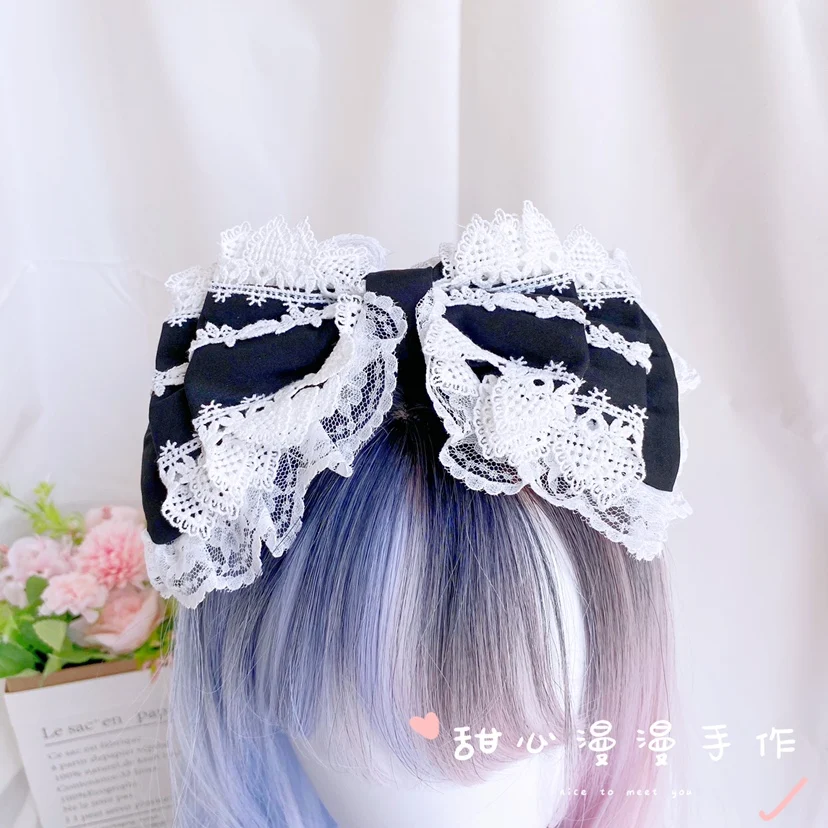 

Шпилька для волос в стиле «Лолита», аксессуары для волос в стиле японской горничной, милая мягкая трехслойная заколка с бантом и кружевной о...