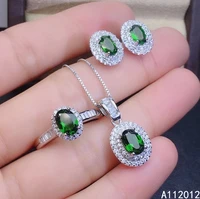 kjjeaxcmy fine jewelry 925 sterling silver inlaid natural diopside fashion pendant ring earring set support test chinese style