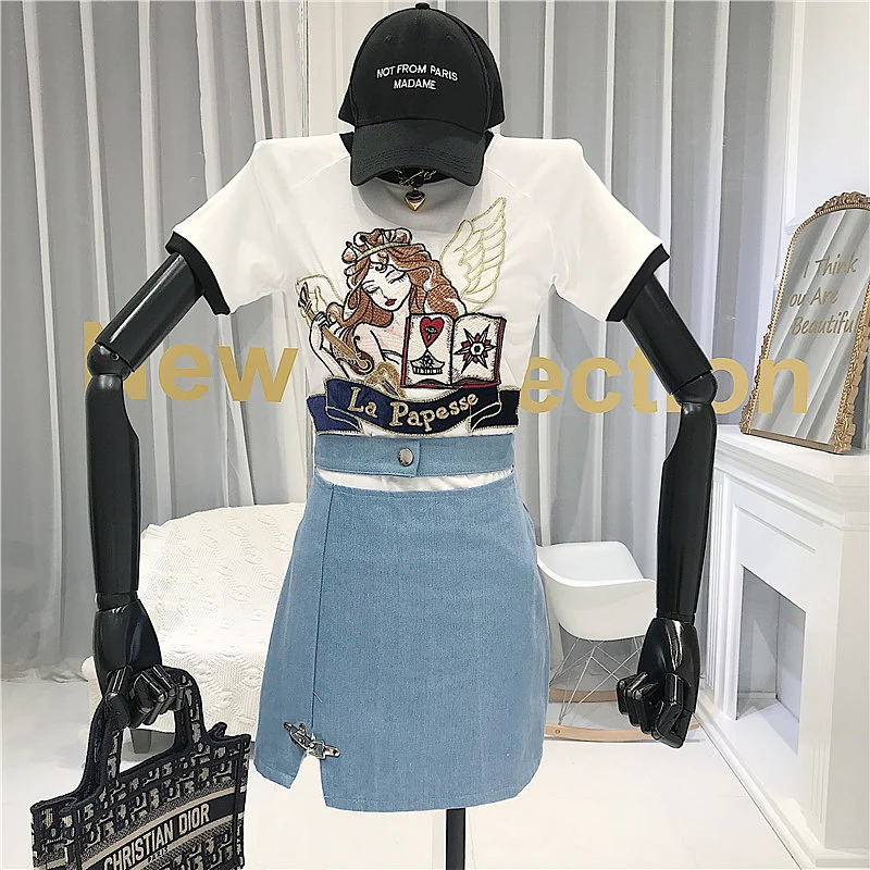 Женская футболка с вышивкой ALPHALMODA модные футболки в европейском стиле для лета