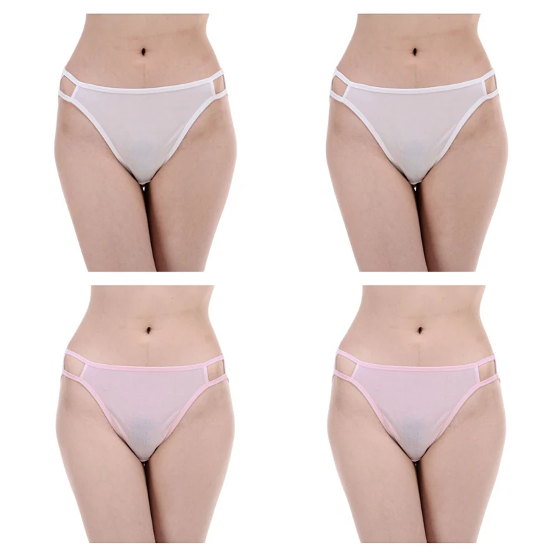 Underwear Women 4 Pair 100% Silk Knit Women's String Bikini Panties Two Line Elastic Solid Tanga US S M L XL XXL