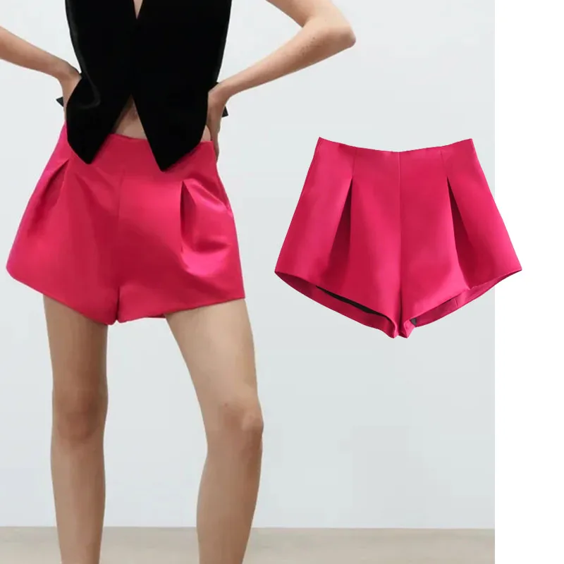 

Женские шорты в британском стиле Za, новинка 2021, модные плиссированные повседневные винтажные женские короткие брюки с высокой талией и молн...